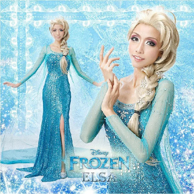 Cartoon Princess Elsa Cosplay Halloween Party Costumes Frozen Adult Elsa Princess Women Sequin Dresses Girlfriend Birthday Gift