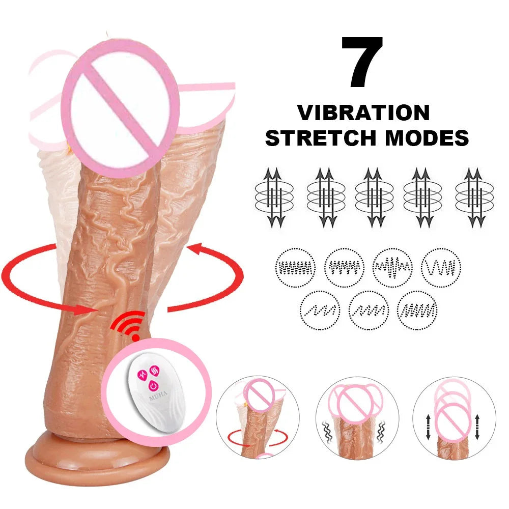 Realistic Dildo Vibrator Big Penis Telescopic Heating Silicone Female Dildos for G Spot Anal Stimulation Vibrators for Women 18