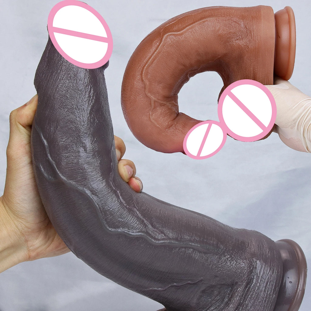 Huge Realistic Brown Giant Long Dildo Soft Silicone Vaginal Masturbators Penis Erotic Toy for Women Suction Cup Thick Glans Dick