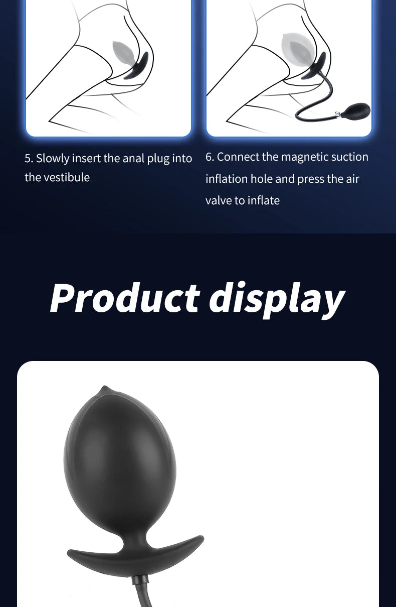 Expand Inflatable Anal Plug with Magneticsuction Valve Stretch Anal Trainer Stimulation Inflatable Anal Butt Plug BDSM for Men