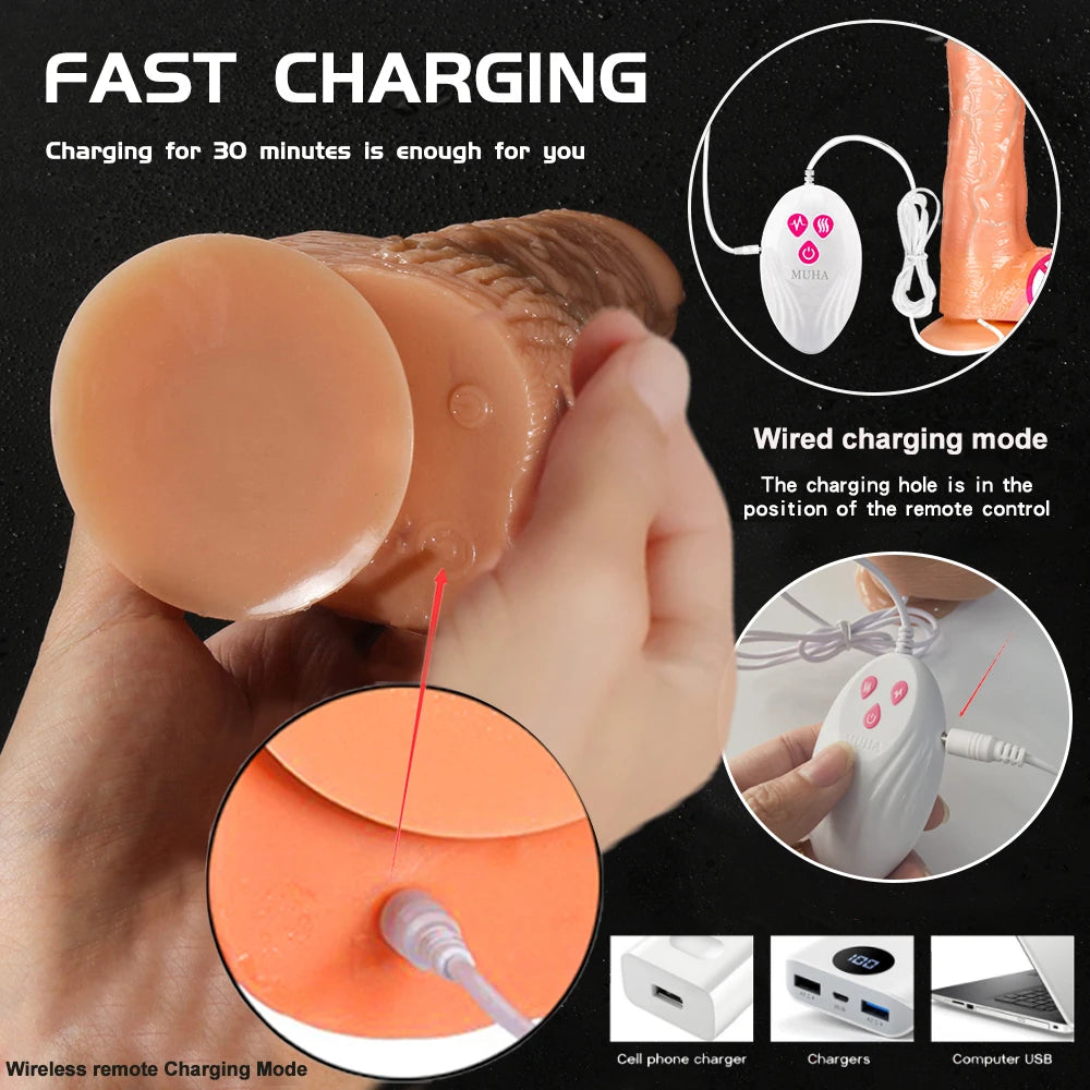 Realistic Dildo Vibrator Big Penis Telescopic Heating Silicone Female Dildos for G Spot Anal Stimulation Vibrators for Women 18