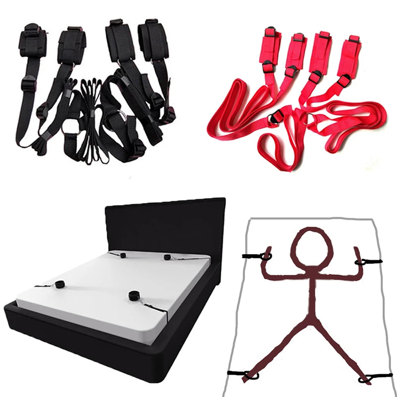 Adult Sex Toys For Woman Couples Handcuffs Bdsm Bondage Set Under Bed Restraints Rope Strap Adult Game Goods SM Porn Accessories