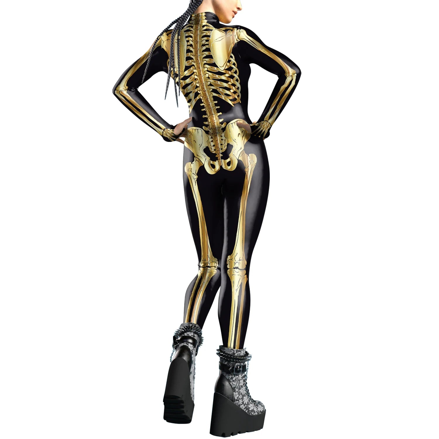 [You're My Secret]Halloween Cosplay Costumes For Women Skeleton Printed Long Sleeve Bodysuits Slim Elastic Fancy Outfits Catsuit