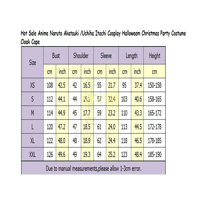 Hot Sale Anime Naruto Akatsuki /Uchiha Itachi Cosplay Halloween Christmas Party Costume Cloak Cape costume