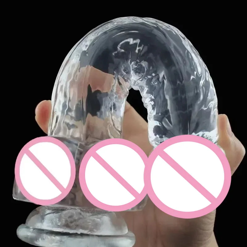 Realistic Transparent Jelly Dildos G-Spot Masturbation Sex Toy for Women Masturbator Vagina Wiht Strong Cup Ddildo Penis Adult18