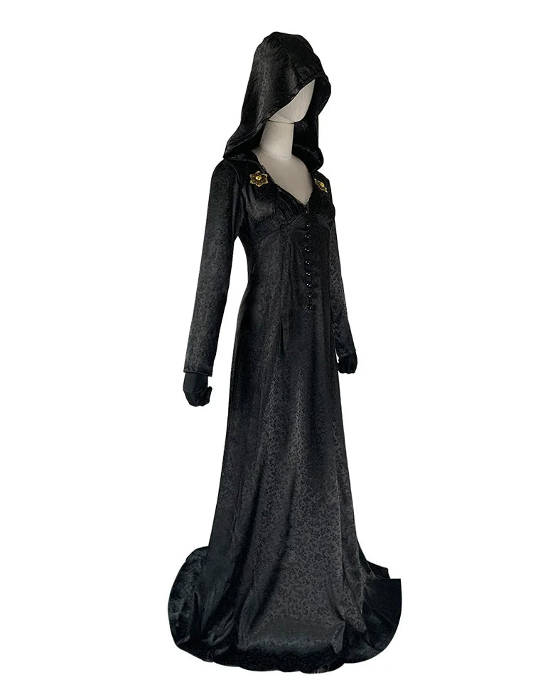 Medieval costume Daughter of Lady Dimitrescu Cosplay Costume Gothic Long Dress with Hood Vampire Bella Cassandra Halloween Dress