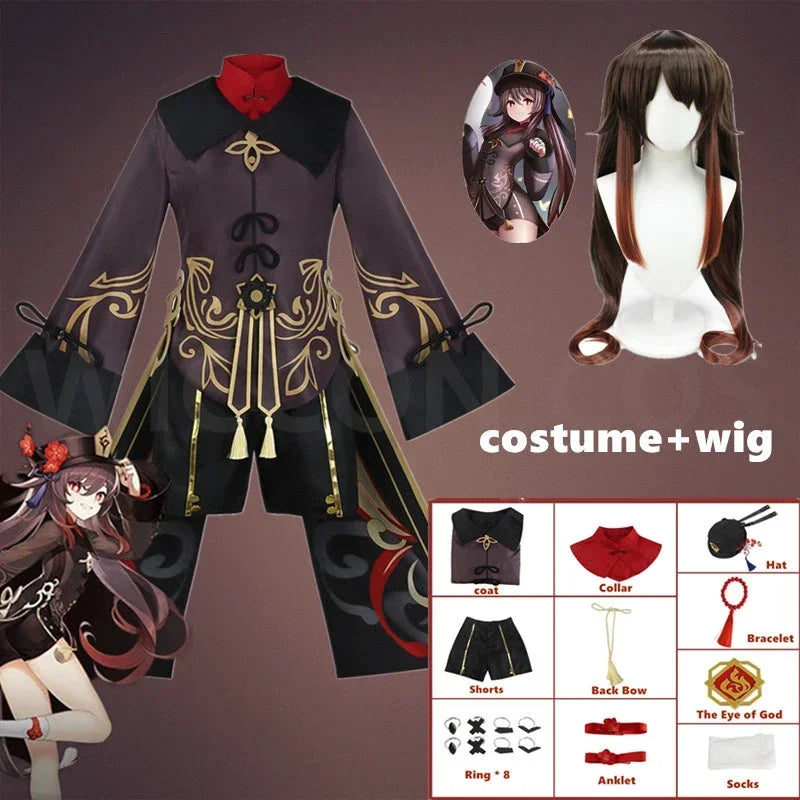 CN Costume Uniform Wig Cosplay Anime Game Genshin Impact Hutao Cosplay Hu Tao Chinese Style Halloween Costumes For Women