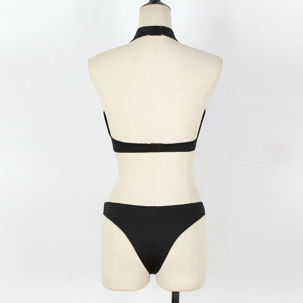 Sexy Lingerie For Women Solid Color Halter Neck Tops And Thong Two Piece Set Women's Push Up Bra And Panty Boudoir Outfits