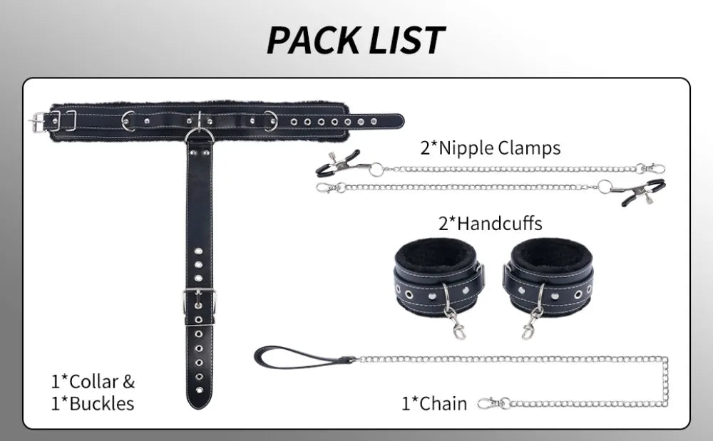 BDSM Sex Bondage Restraints Adjustable Handcuff Collar Nipple Clamps Sex Toys for Couple Game Cosplay Self Bondage Sex Products