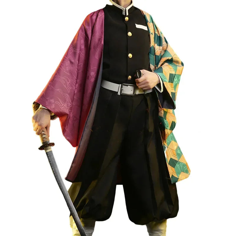 Anime Demon Slayer Tomioka Giyuu Cosplay Costumes Kimetsu No Yaiba Kimono Cloak Man Coat Lining Pants Wig Halloween Costumes