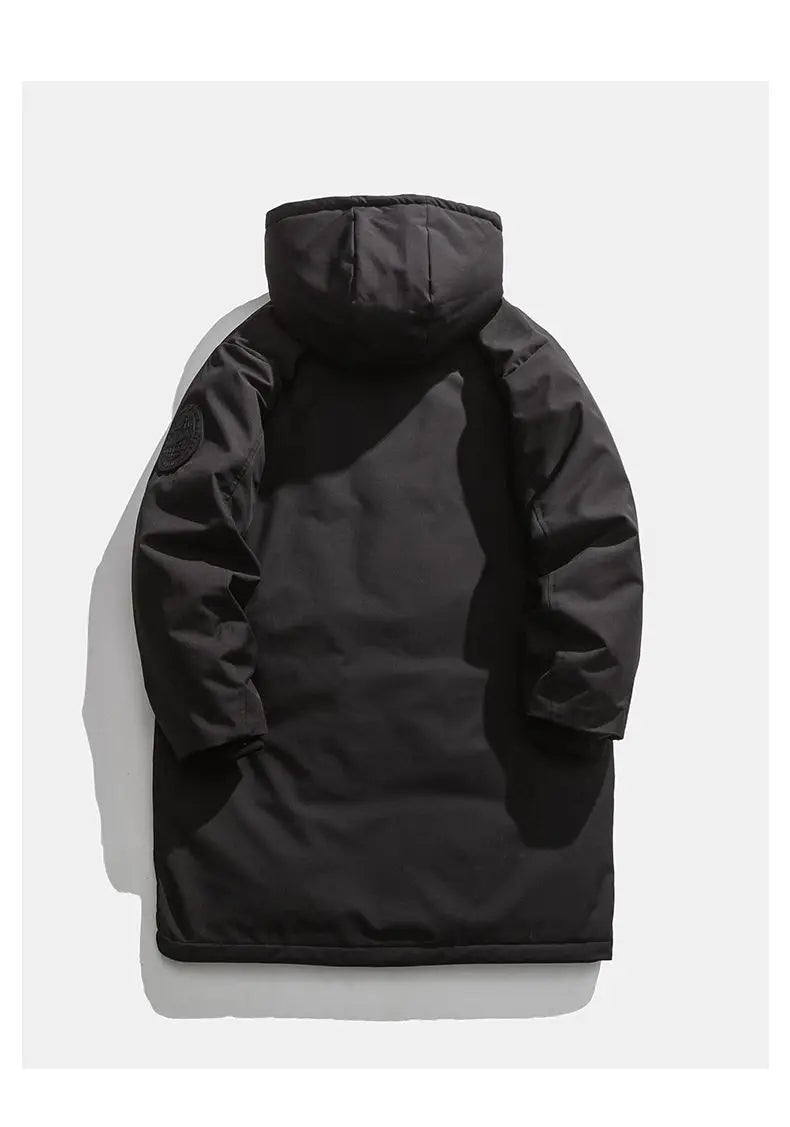 Techwear Down Cotton Jacket Men's Oversize Mid Length Workwear Cold Weather Clothing Winter Pockets Thick Hooded Parkas