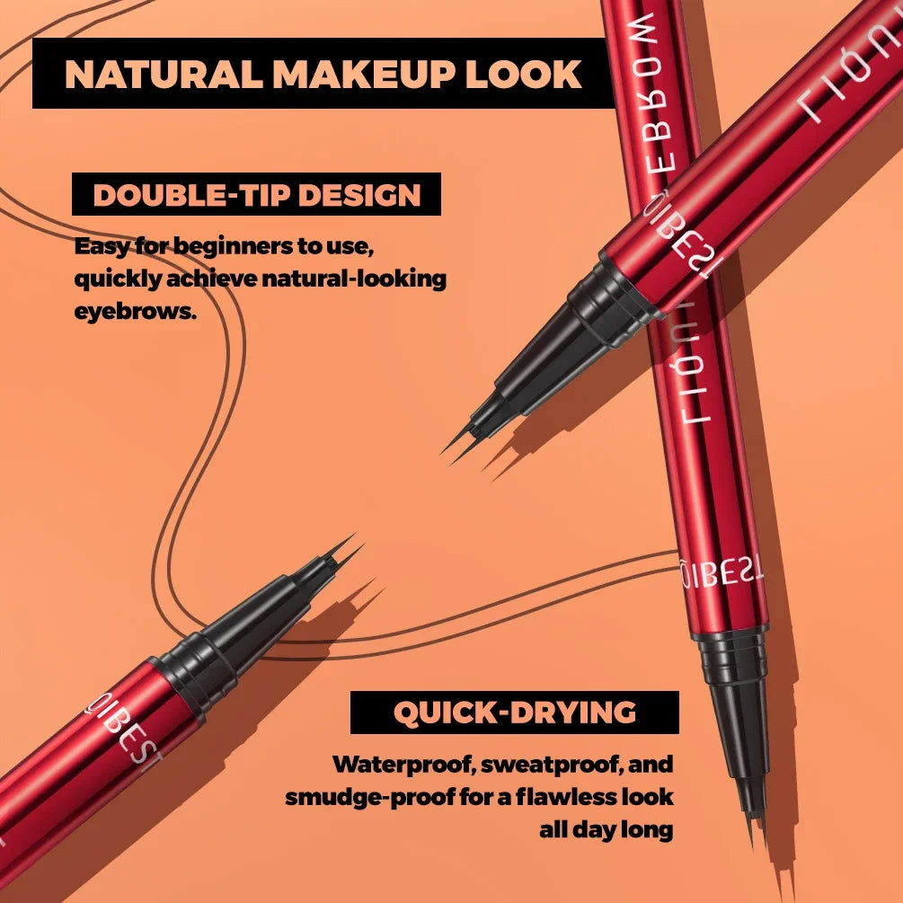 QIBEST 2 Fork Tip Liquid Eyebrow Pencil Eyeliner Lower Eyelash Pen Makeup Waterproof Lasting Quick Drying Ultra-fine Brows Pen