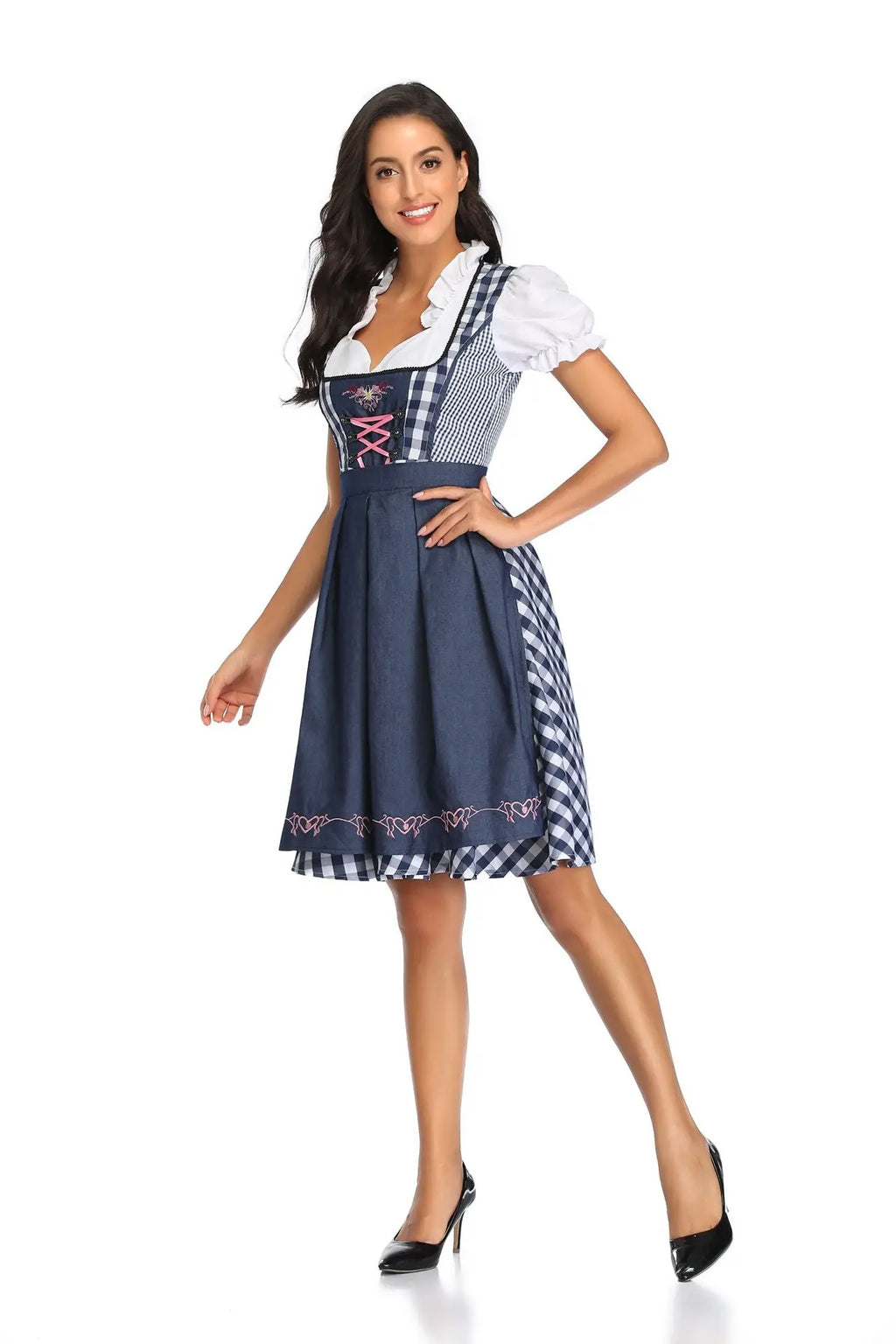 Adult Women Oktoberfest Dirndl Carnival Party Traditional German Bavaria Beer Girl Dress Maid Costume Dress+Apron Outfit