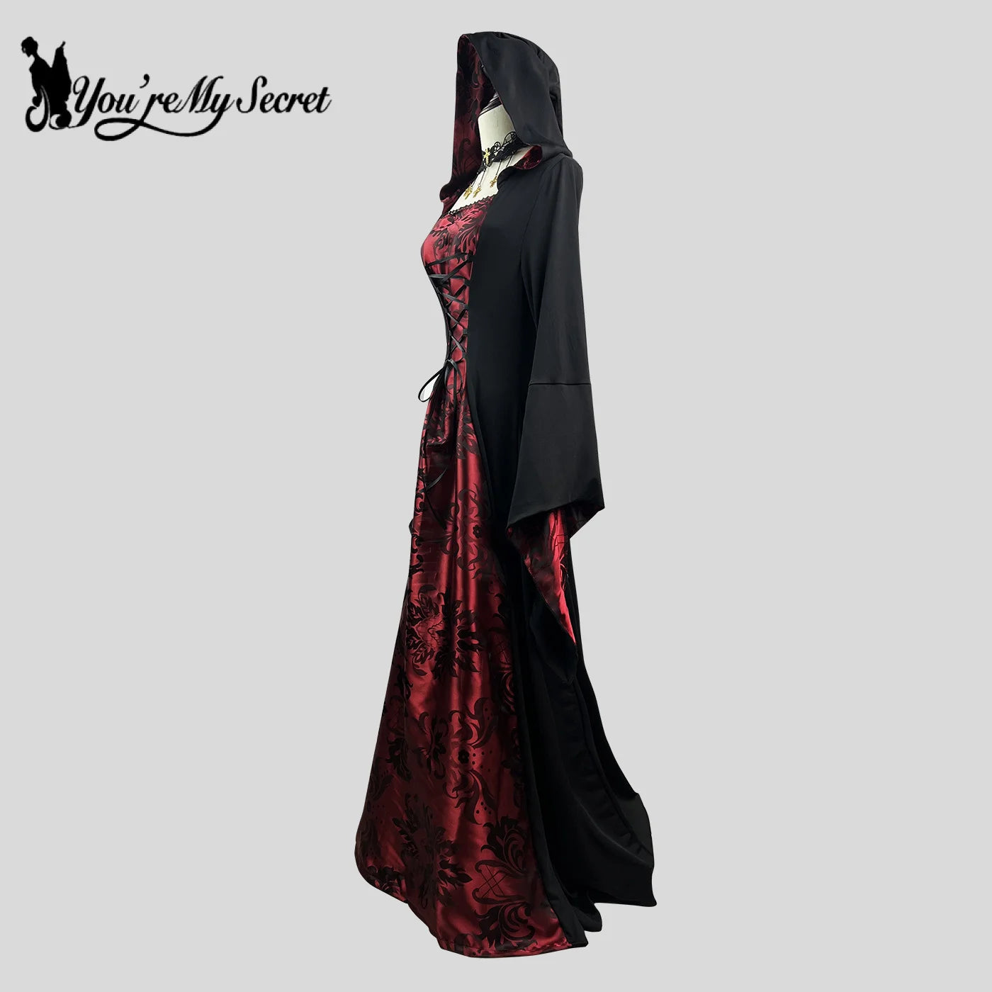 [You're My Secret] Women's Dress Cosplay Vampire Halloween Carnival Party Adult Costume Medieval Retro Gothic Hoodie Witch Robe