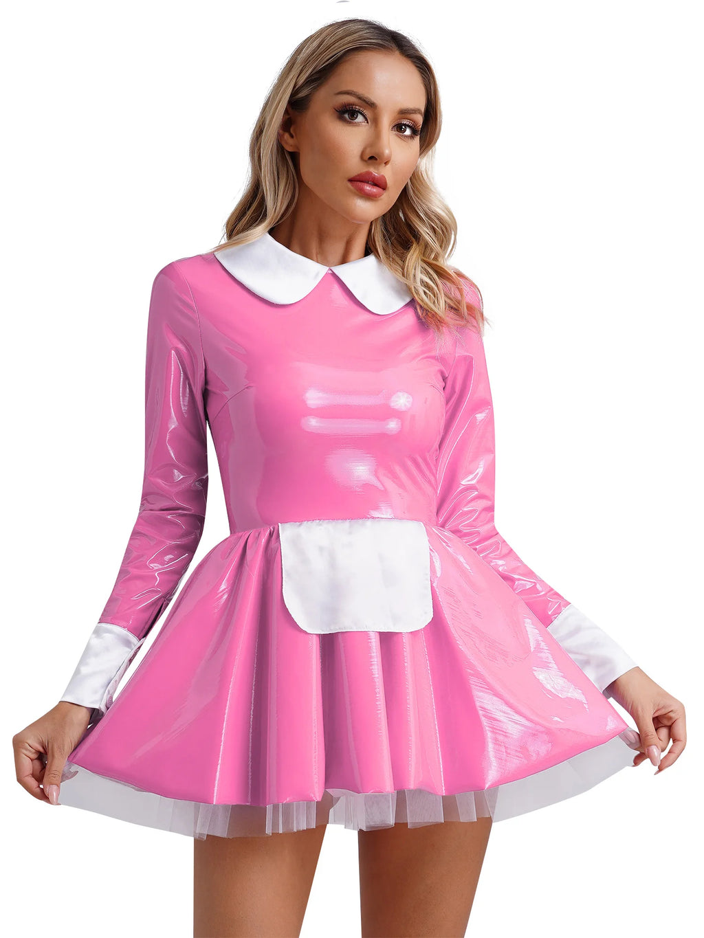 Women PVC Leather A-Line Servants Maid Dress Maid Cosplay Costume Role Play Maid Uniform Temptation Anime Cosplay Party Costume