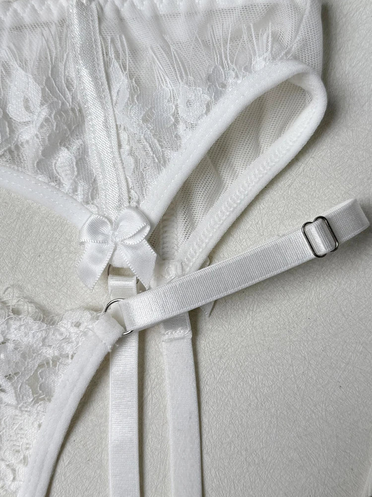 Wedding White Lingerie Lace Erotic Underwear 4-Pieces Sexy Lingery Women Transparent Bra Panty Set Fancy Luxury Exotic Sets