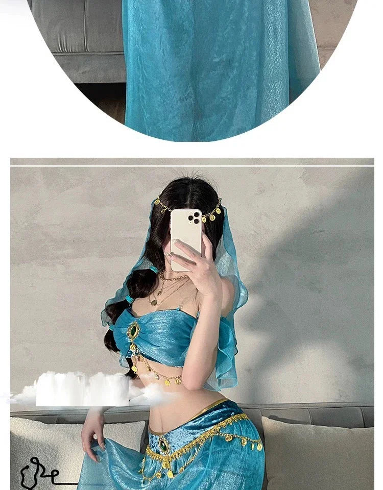 Festival Arabian Princess Costumes Indian Dance Embroider Bollywood Jasmine Costume Party Cosplay Jasmine Princess Fancy Outfit