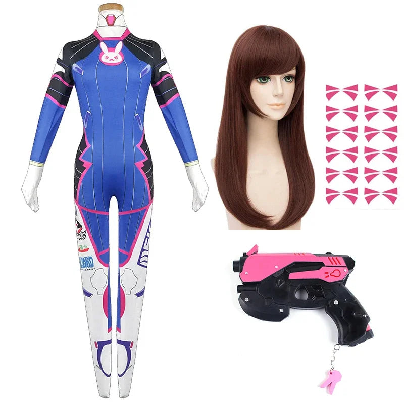 Anime Woman Jumpsuit Tights Dva Cosplay Costume Game Zentai Wig Cosplay Props Headphone Suit D.Va Cos Party Halloween Costumes