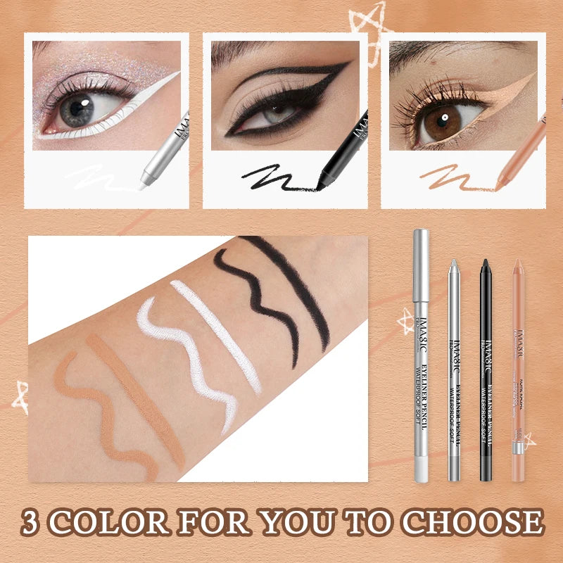 IMAGIC Eyeliner With Pencil Black\White\Nude Color Sharpener Long Lasting Liner Eye Waterproof Gel Eye Makeup