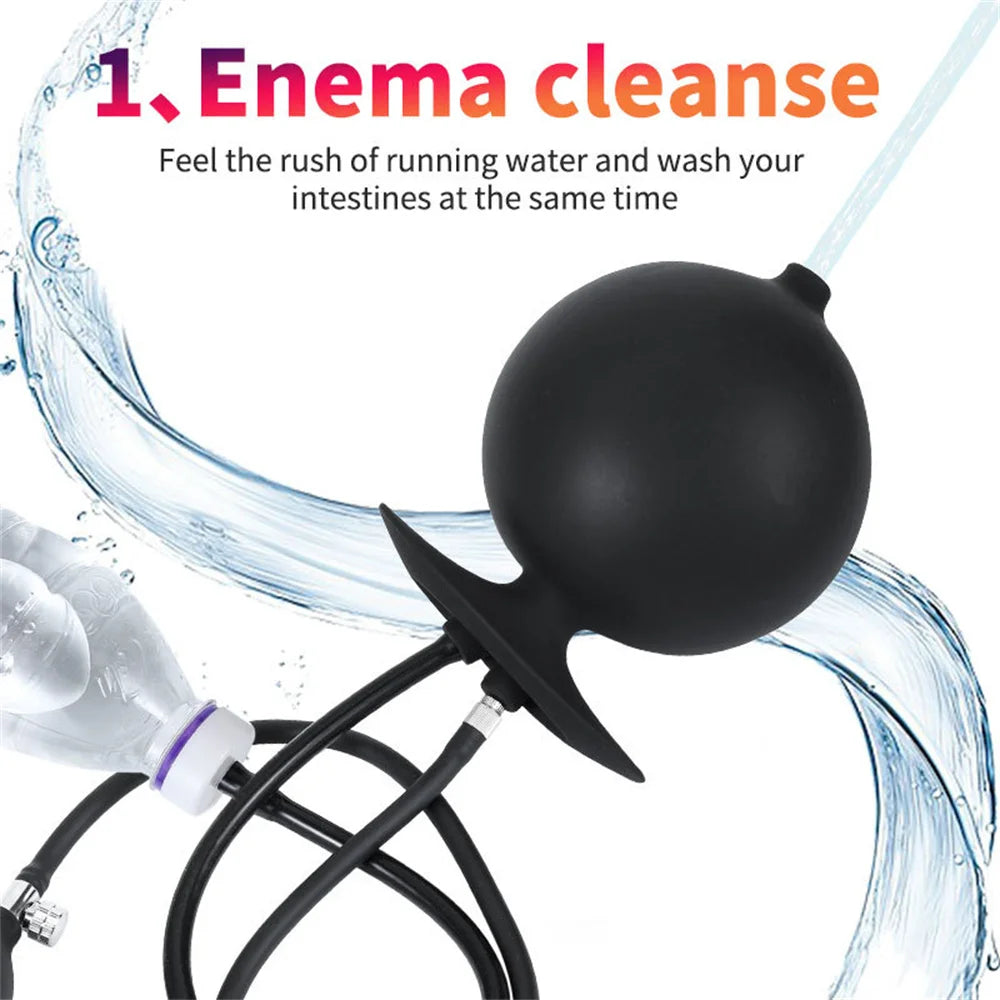 Water Spray Inflatable Anal Plug Anal Enema Cleaner Anus Dilator Dildo Silicone Buttplug Expander Washer Sex Toys for Women Men