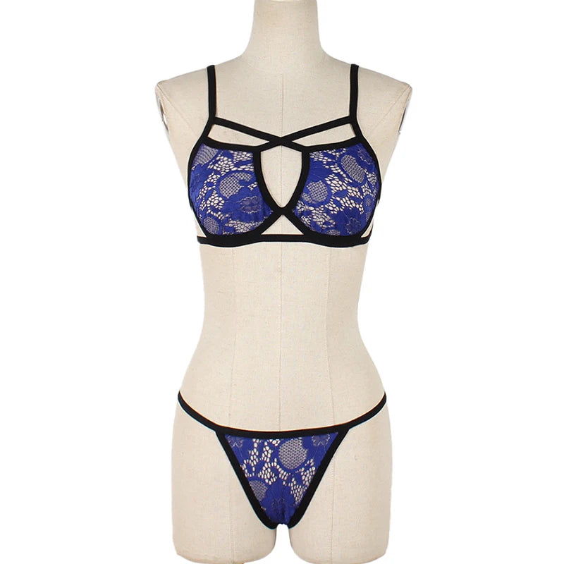 Erotic Lingerie Sets For Women Lace Garters Transparent Bra And Panty Set Female Porno Costumes Deep V Halter Sexy Underwear Set
