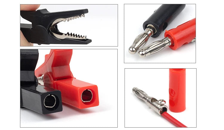 4Pcs/Set 55mm Alligator Clip Banana Plug Test Probes with 4mm Banana Plug Cable Clips for Electrical testing Accessories