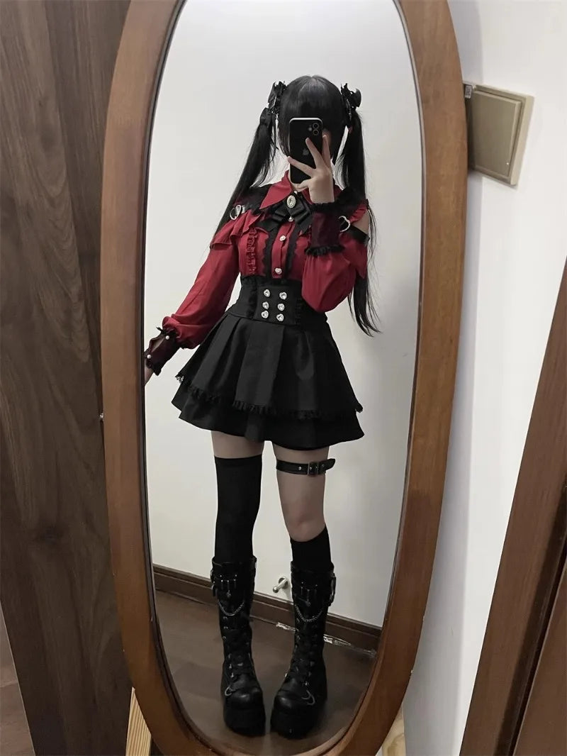 Jirai Kei Outfit Lolita Girl Cosplay Jk Uniform Cute Dress Black Skirt Women Costume Stage Performence Clothes Anime Dresses