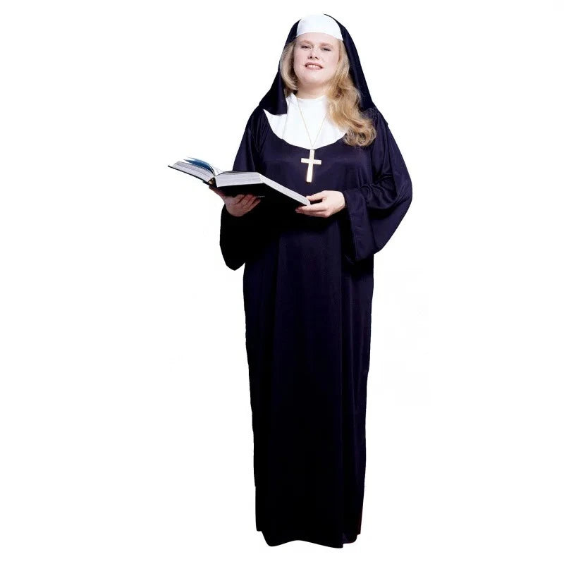 Halloween Costume Women's Nun Costume Traditional Adult Sister Black Robe Religious Costumes CosplayHalloween Costumes for Women