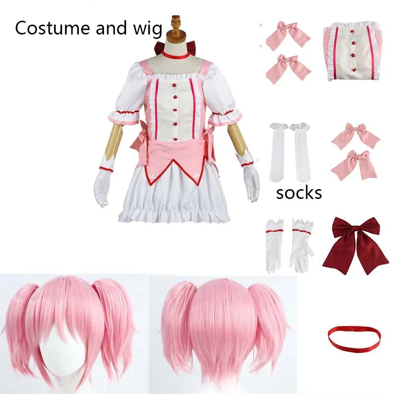 Kaname Madoka Cosplay Costume Anime Madok Magica Homura Uniform Dress with Choker Gloves Socks Halloween Outfits