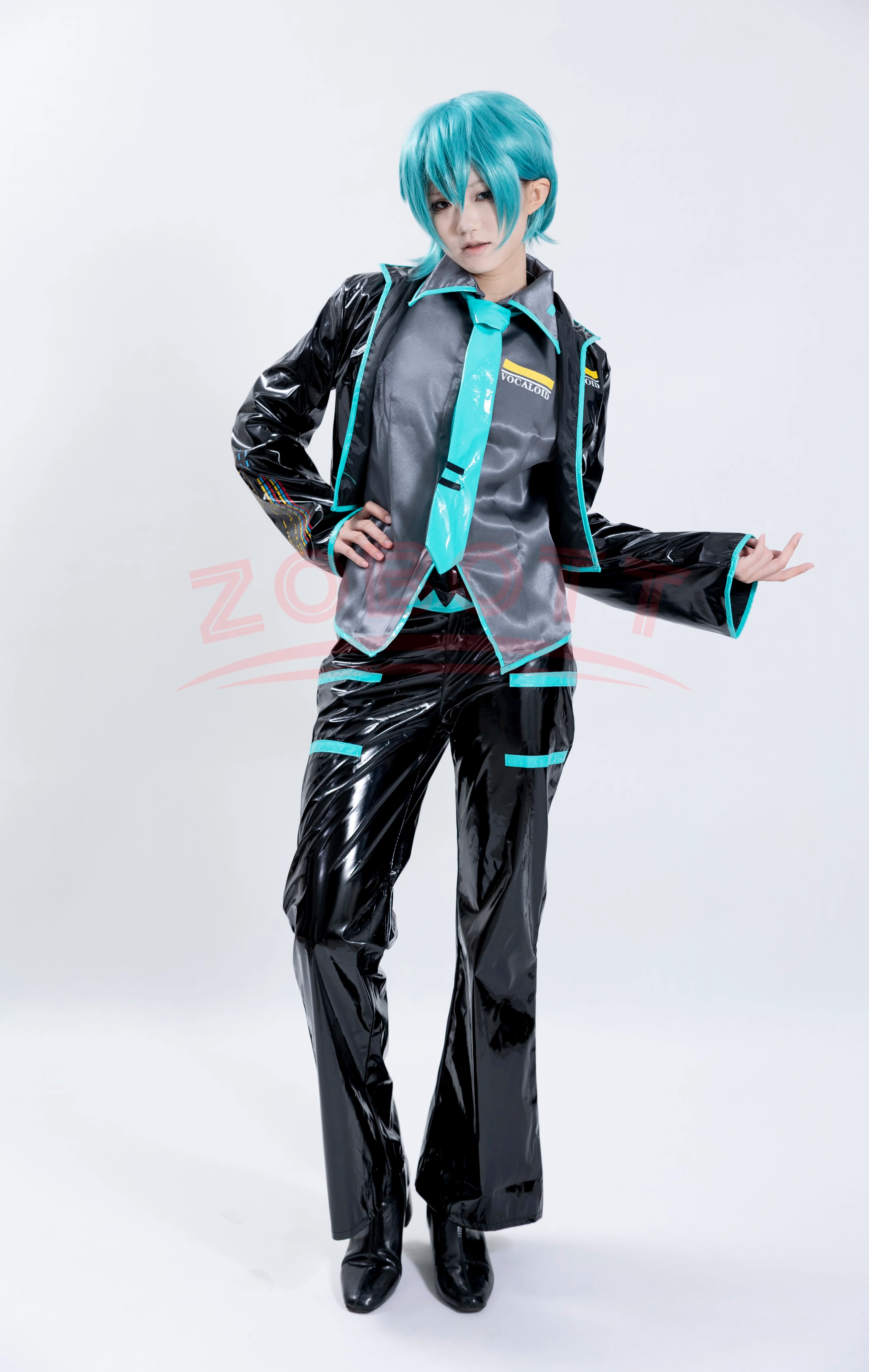 Anime Mikuo Male version Cosplay Costume Green Color Any Size Custom Made Full Set Perfect Custom black jackets Accessories