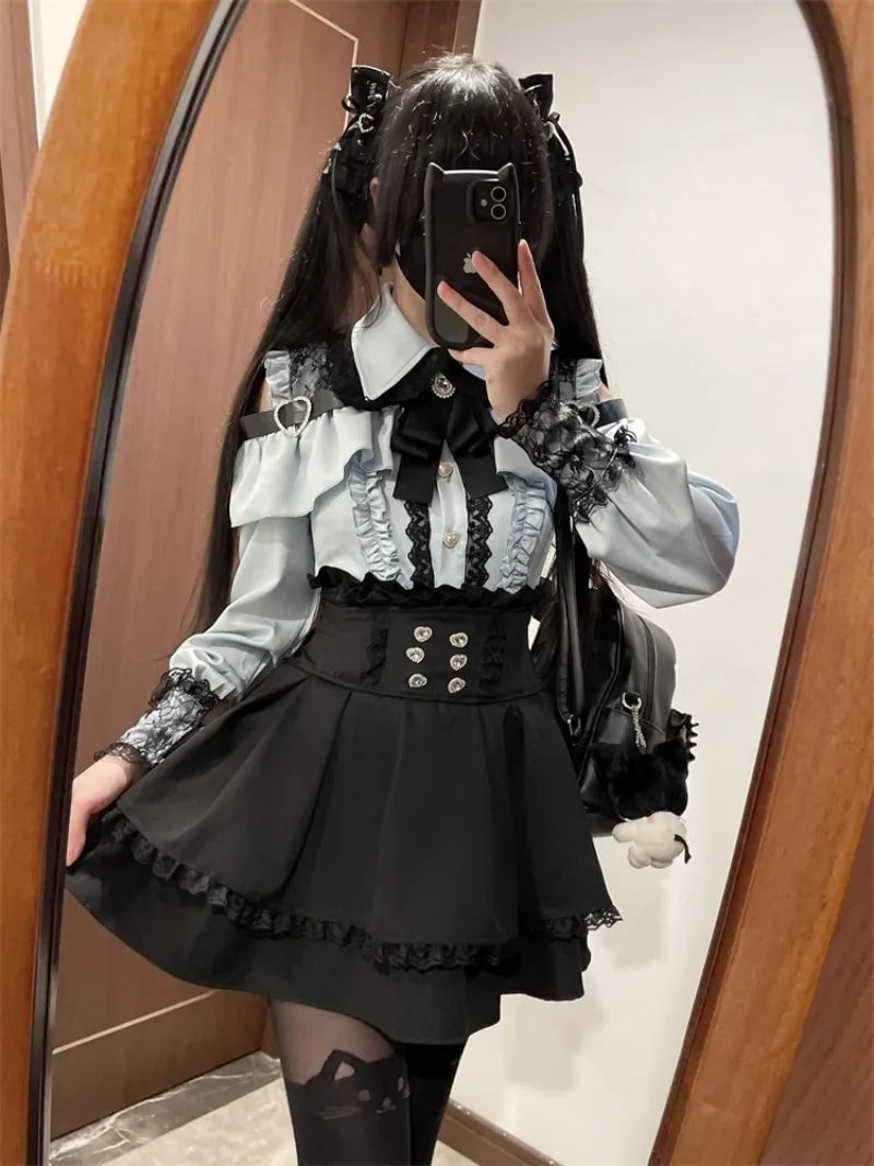 Jirai Kei Outfit Lolita Girl Cosplay Jk Uniform Cute Dress Black Skirt Women Costume Stage Performence Clothes Anime Dresses