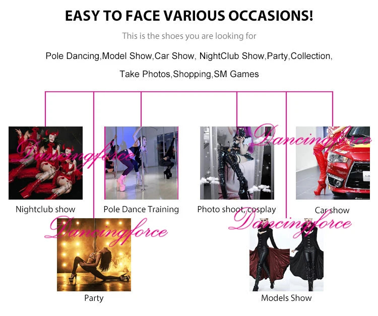 Pointy Toe Fetish Knee High Boots Women 18cm Extreme High Sexy Fetish Metal Heels Stiletto Sexy Nightclub Party Boots