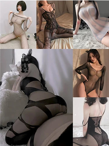 Play Bondage Uniform Erotic Lingerie Hot Sexy Hollow Underwear for Women Open Anal BDSM Role Maid Cosplay Costumes Outfit Set