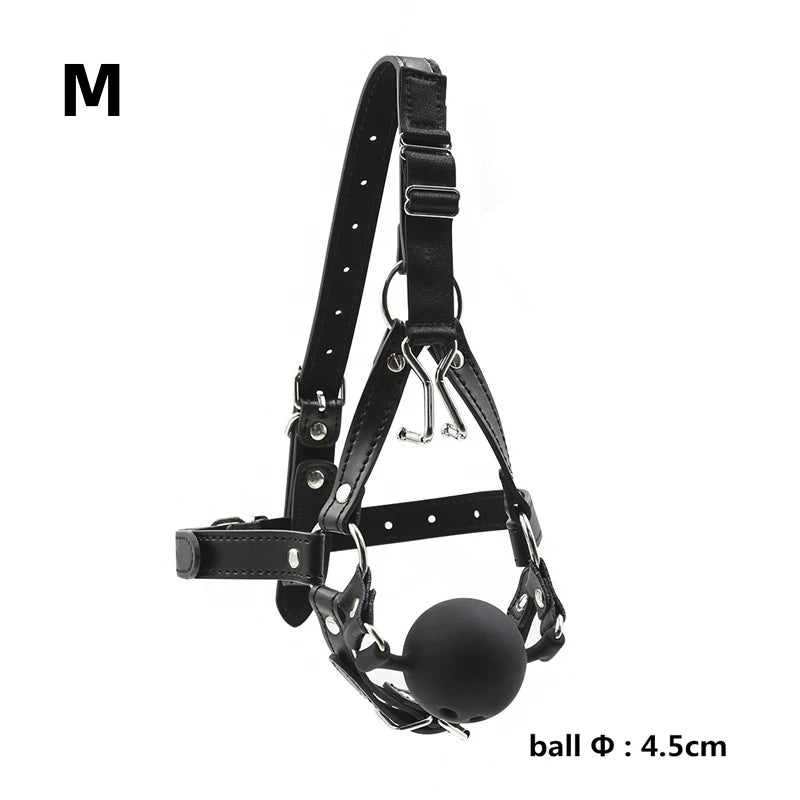 Adult Erotic Games Gag Ball BDSM Bondage Restraints Nose & Mouth Hook Spreader Leather Head Harness Sex Toys For Women Couples