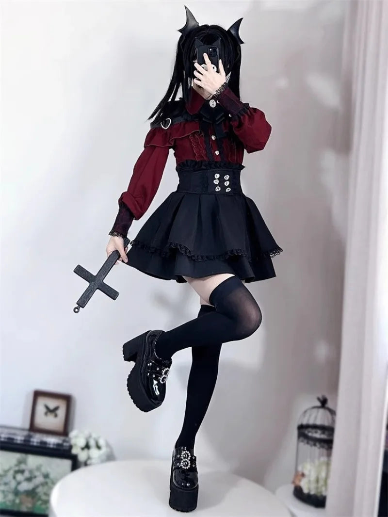 Jirai Kei Outfit Lolita Girl Cosplay Jk Uniform Cute Dress Black Skirt Women Costume Stage Performence Clothes Anime Dresses