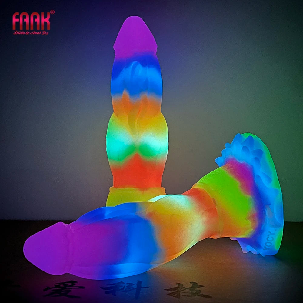 FAAK Luminous Dragon Dildo With Suction Cup Knot Dog Penis Size S M L Female Masturbator Glowing In Dark Silicone Sex Toys