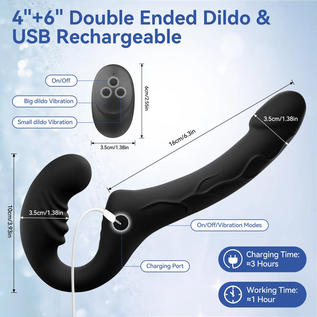 GAIWU 6 Inch & 4 Inch Strap On Double Sided Dildo 10 Strong Vibrating Anal Clitoral G Spot Vibrator Pegging & Lesbian Sex Toys