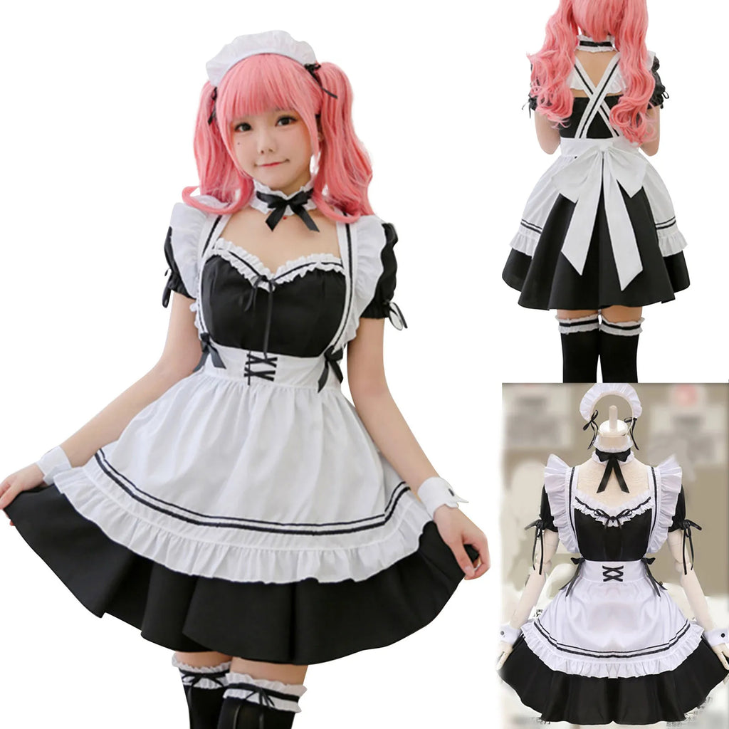 Black Pink Lolita Maid Costumes Cute Girls Women Lovely Maid Cosplay Costume Animation Show Japanese Outfit Dress Clothes S-5XL