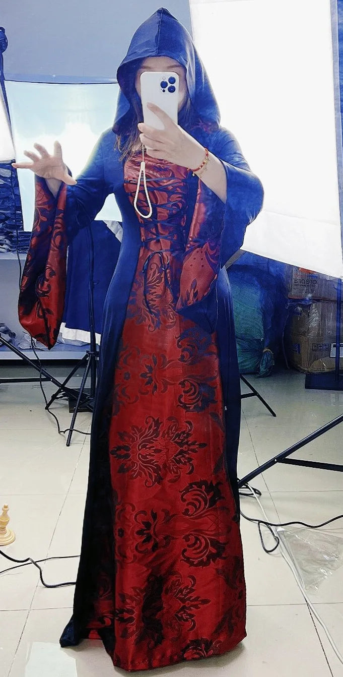 [You're My Secret] Women's Dress Cosplay Vampire Halloween Carnival Party Adult Costume Medieval Retro Gothic Hoodie Witch Robe