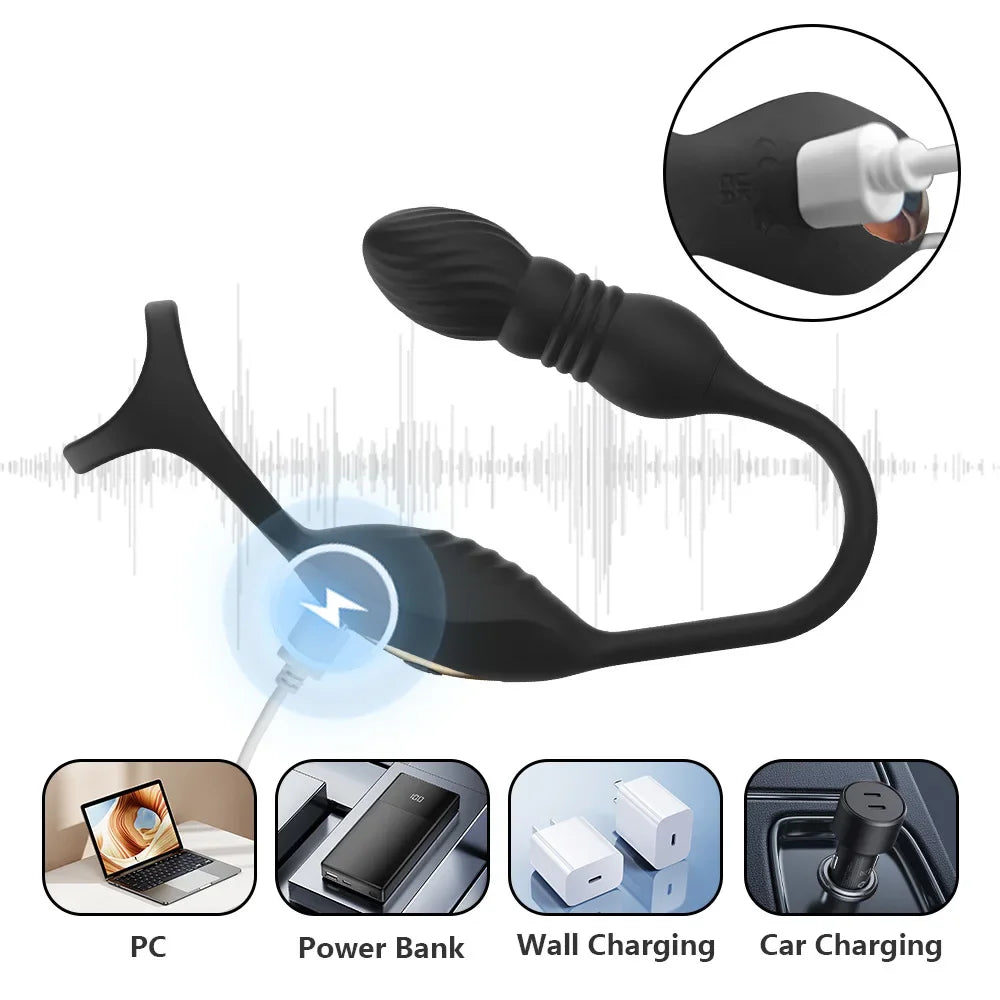 Retractable Back Court Anal Plug  Plugs Are Wave Pleasure Men's Court Bellos Wireless Remote Control Three Ring Locking Silicone
