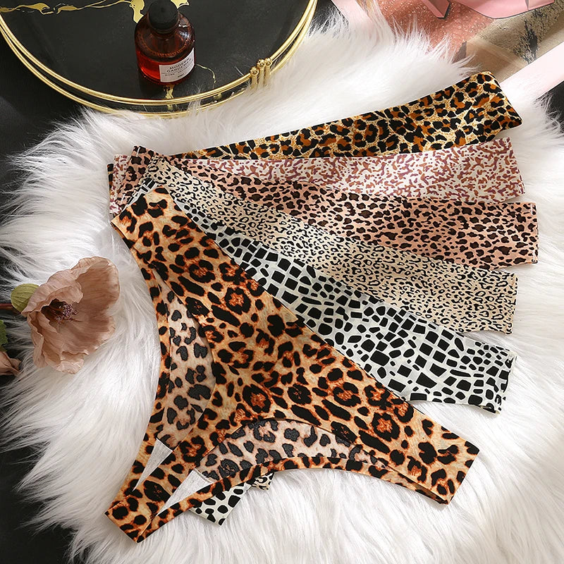 TrowBridge 6PCS/Set Women's Panties Fashion Leopard Thongs Woman Seamless Underwear Sexy Lingerie Soft Cozy G-Strings Hot T-Back