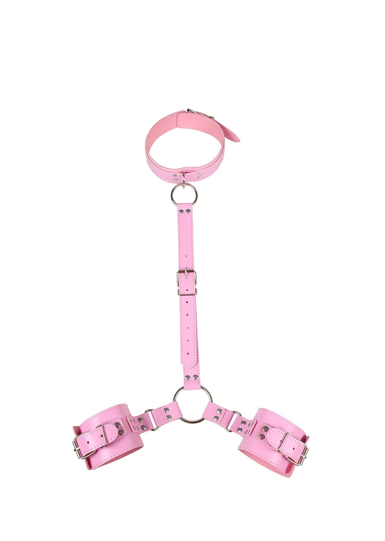Kinky BDSM Bondage Neck To Wrist Restraints Erotic Collar Handcuffs Bondage Kit Slave Role Play Fetish Sex Toys For Couples