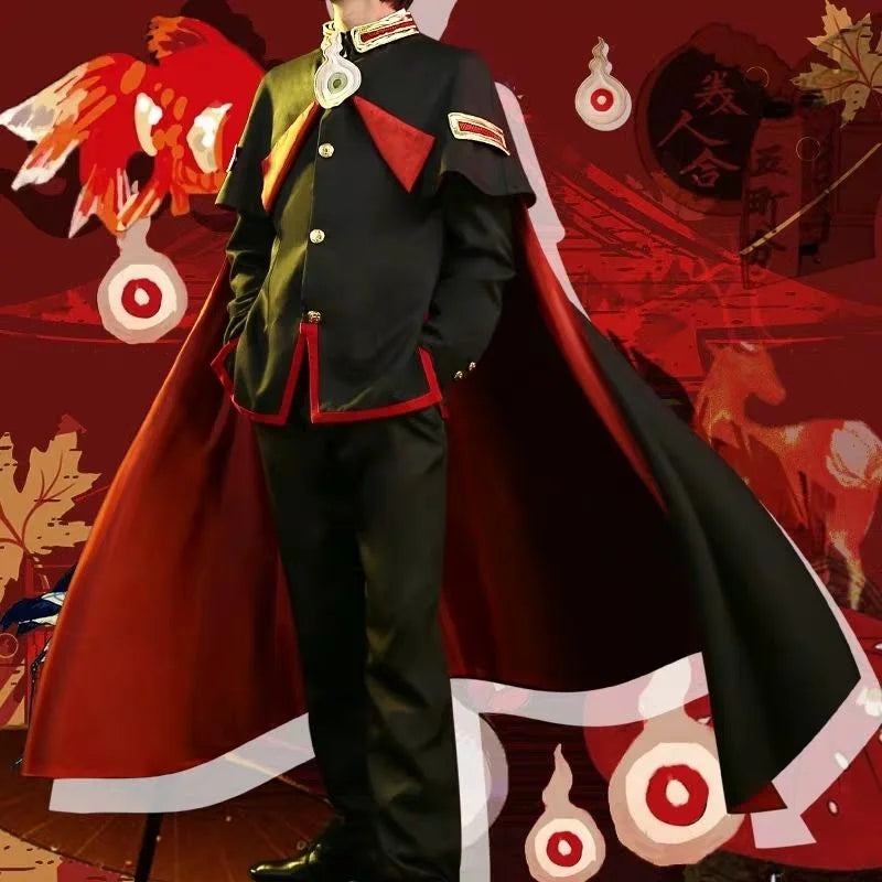 Hanako Cosplay Costume Anime Toilet-Bound Hanako-Kun Cos Clothes Cool Outfit Uniform Hat Black Wig Cape for Carnival Party