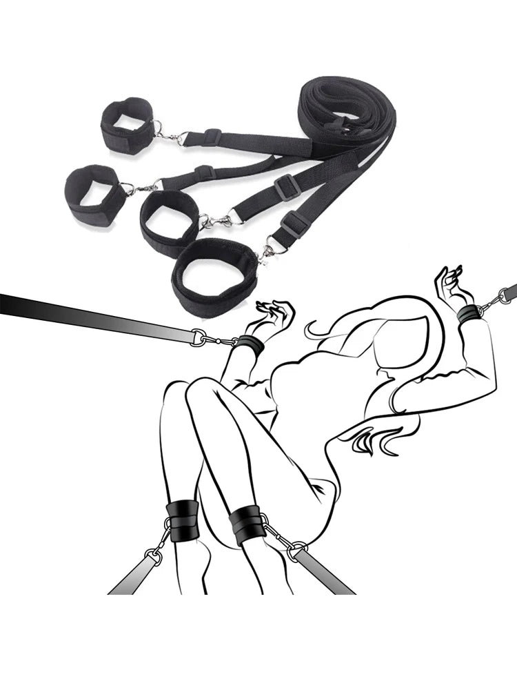 BDSM Bed Bondage Gear Handcuff Leg Restraint Sex Toy Set Couple Erotic Bed Games Straps 18+ Adult Sex Bandage SM Slave Sextoy