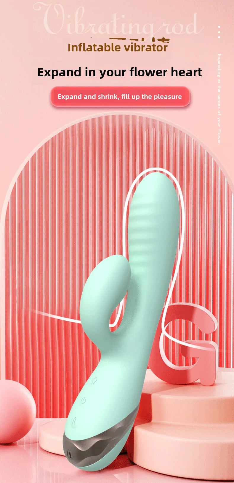 Inflatable Enlarge Vibrator G-point Massager Dildo Clitoris Vagina and Anus Vibrator 10-Frequency Vibration Waterproof Sex Toys