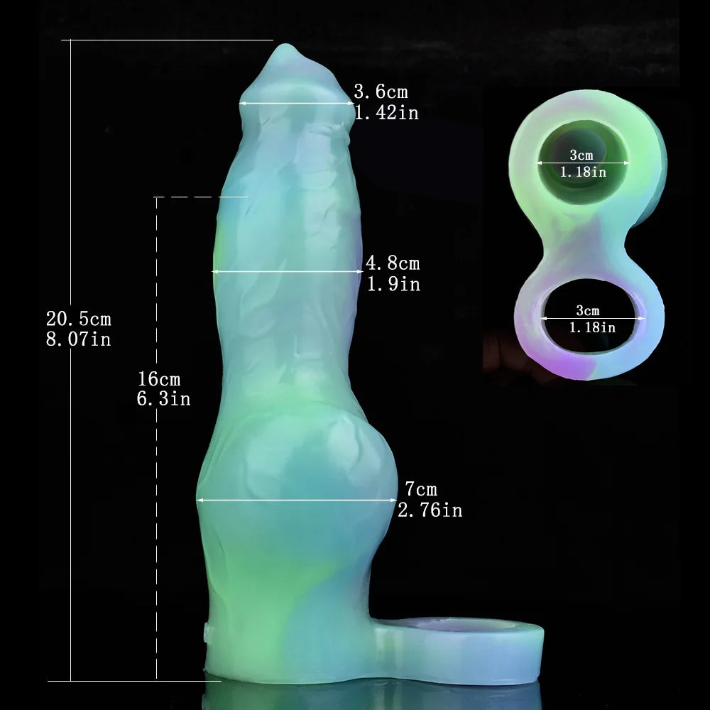 LUUK Dragon Luminous Silicone Dildo Sleeve Male Penis Girth Extender with Cock Ring Adult Sex Toy Enlarger Man‘s Toys 18+