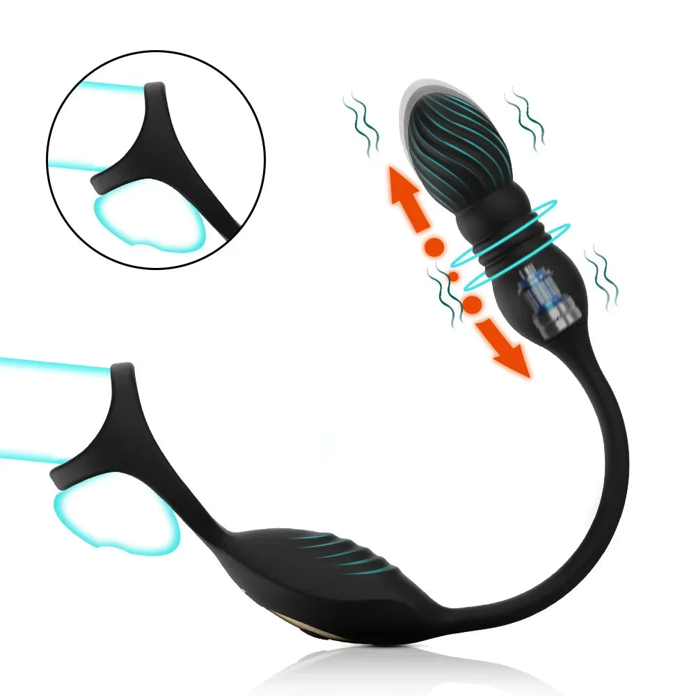Retractable Back Court Anal Plug  Plugs Are Wave Pleasure Men's Court Bellos Wireless Remote Control Three Ring Locking Silicone