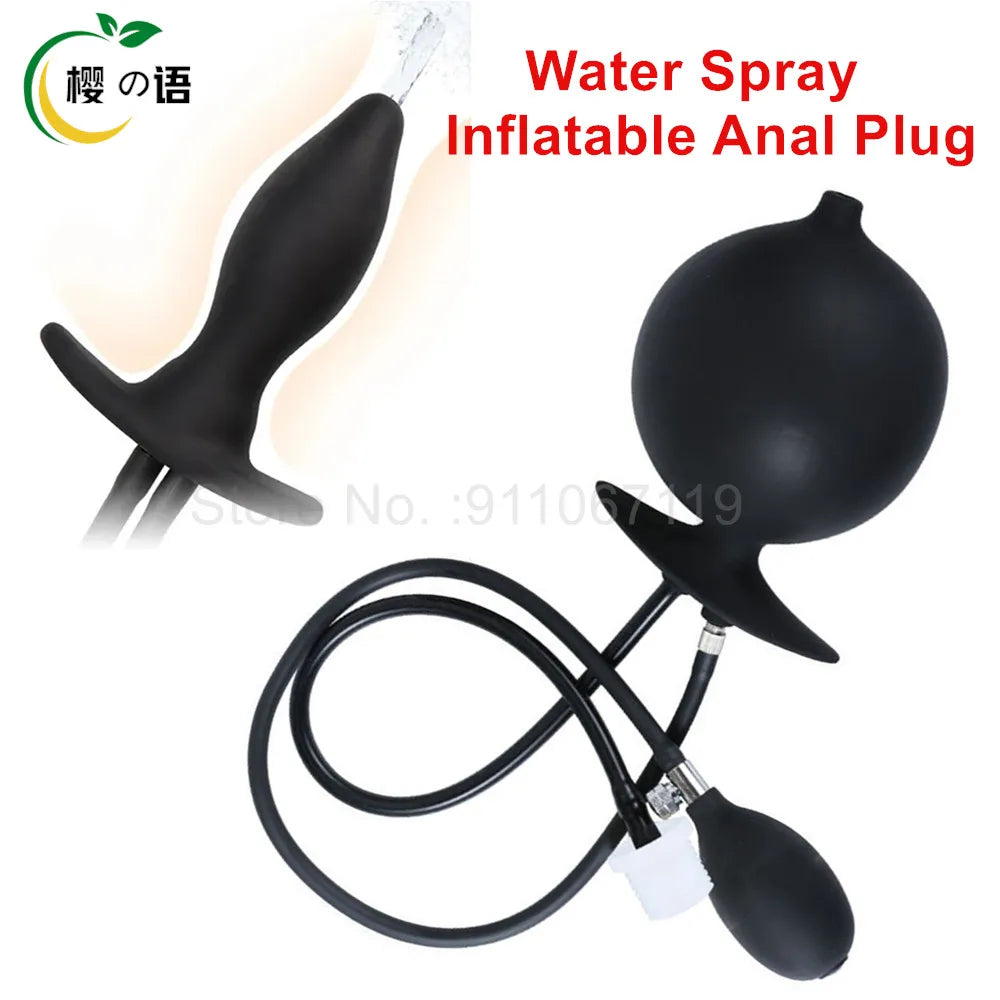 Water Spray Inflatable Anal Plug Anal Enema Cleaner Anus Dilator Dildo Silicone Buttplug Expander Washer Sex Toys for Women Men