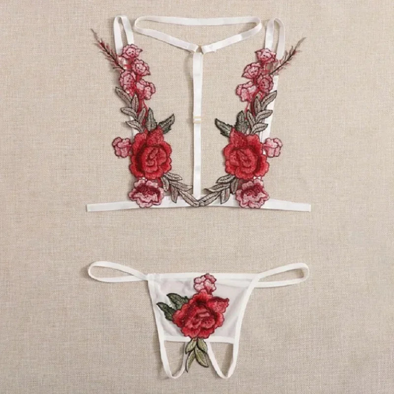 Women Sexy Lingerie Panties Set Erotic Underwear Rose Lace Bra And Panty Set Porn Sexy Lingerie For Women Sleepwear Pajama