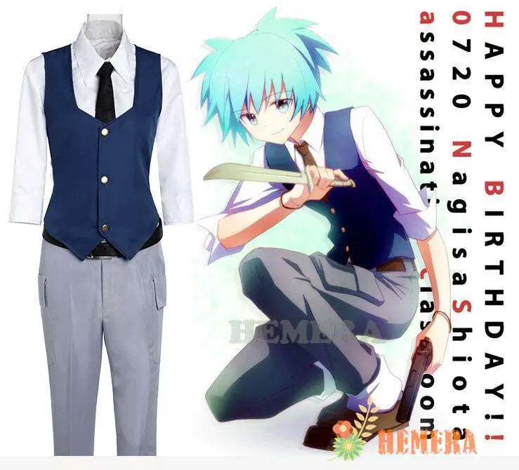 Anime Assassination Classroom Shiota Nagisa Cosplay Costumes Wig Tie Vest Halloween Christmas Party Uniform Unisex Daily Leisure
